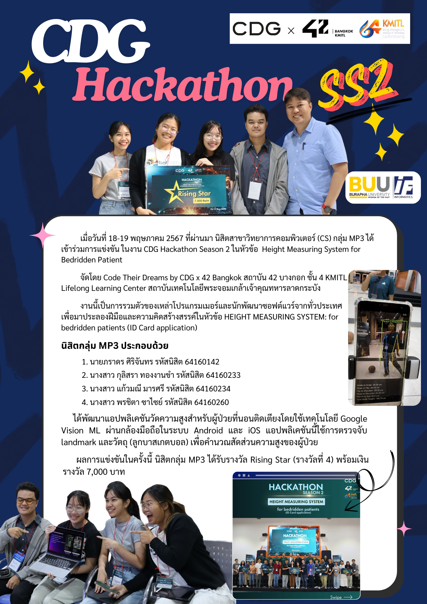 ข่าวคณะเกี่ยวกับผลงานกลุ่ม MP3 ใน CDG Hackathon Season 2